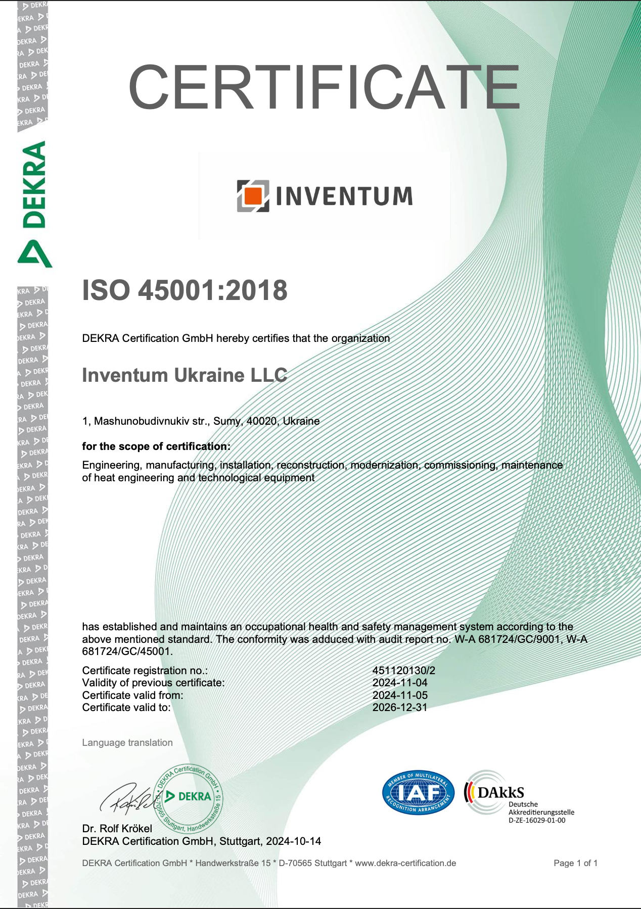 Certificate ISO 45001